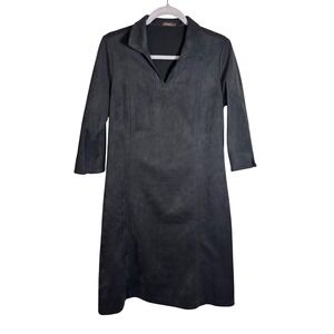 J. McLaughlin Faux Suede Sheath Dress Black Knee-Length 3/4 Sleeves Size L